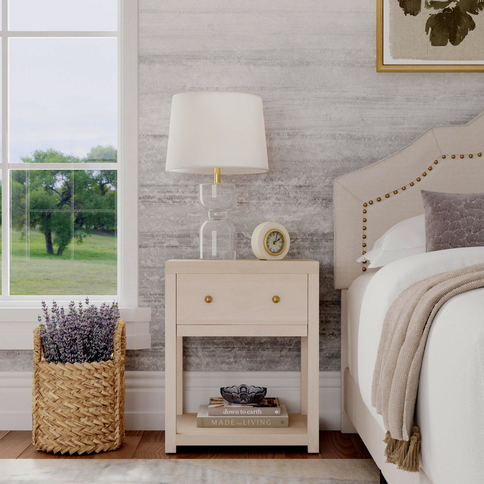 Celine 21" 1-Drawer Acacia Nightstand, Antique Taupe