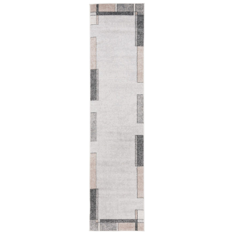 Tapis gris clair / beige en jute / polyester / polypropylène tissé à la machine Isidoro, Tapis de couloir 2 pi 2 po x 9 pi