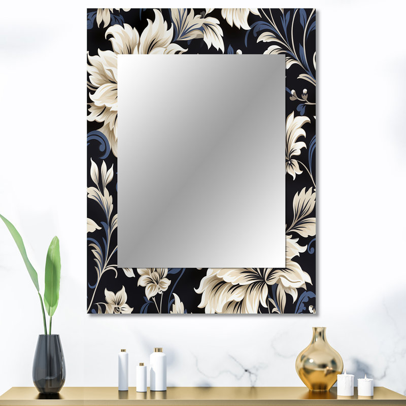 Berlanga bleu foncé fleur beige damassé Breeze, 40 po x 30 po