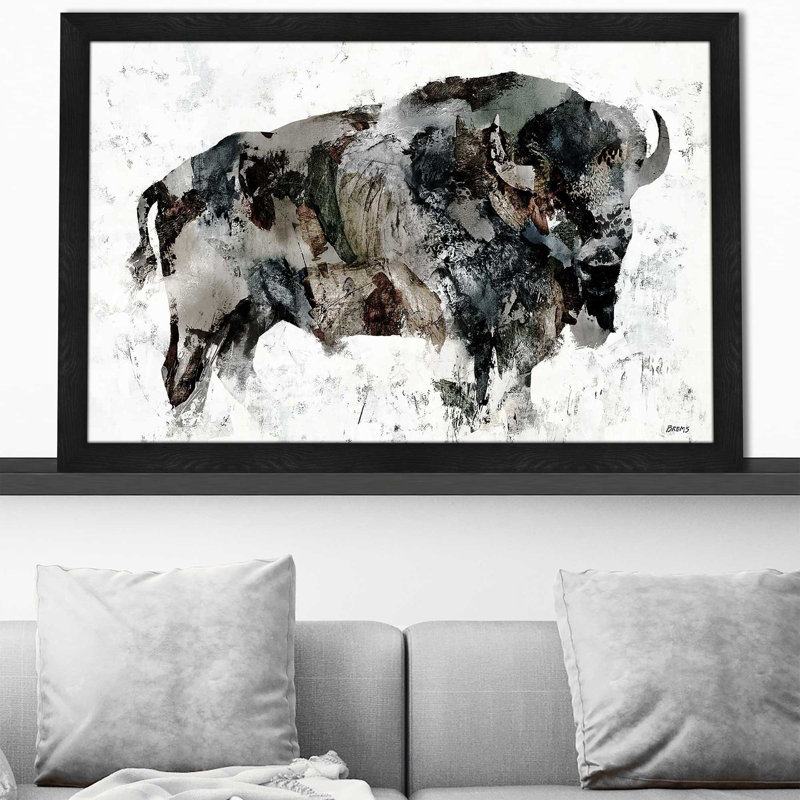 Bison des bois - cadre flottant, impression, H 27,5 po x l 39,5 po, Impression encadrée, Noir
