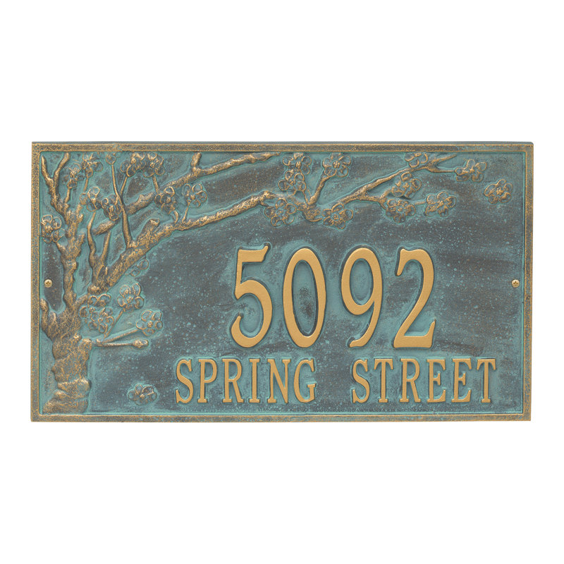 Personalized Spring Blossom Estate 2-Line Wall Address Plaque, Bronze/Verdigris, Yes