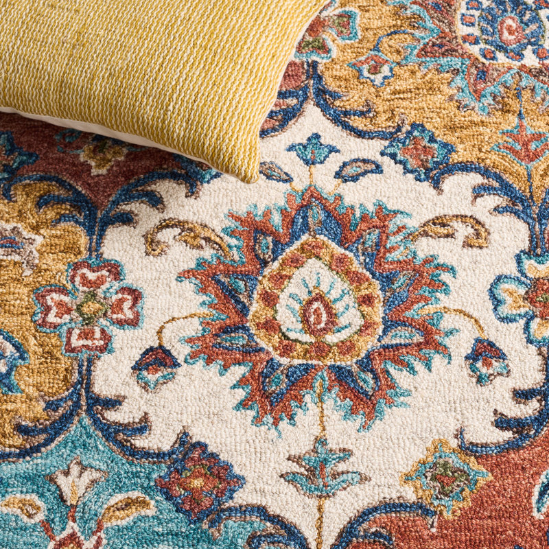 Tapis bleu / rouille en laine touffeté à la main Calders, Carré 6 pi