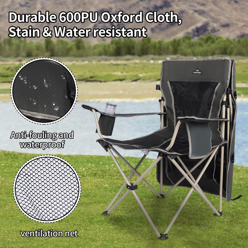 Army Green Folding Camping Chair with Retractable Shade Canopy