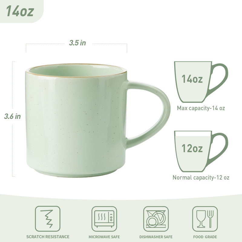  Nebula 4-Piece Stoneware Mug Set, Light Green with Brown Rim