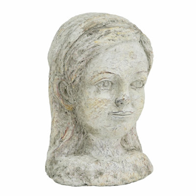 Statue de buste d'extérieur en ciment pour femme - 6,7 po x 6 po x 9,5 po - gris