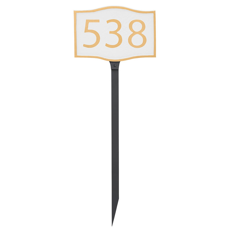Double Arch Modern Economy Address Plaque (Holds up to 3 Characters), White, Gold, Yes
