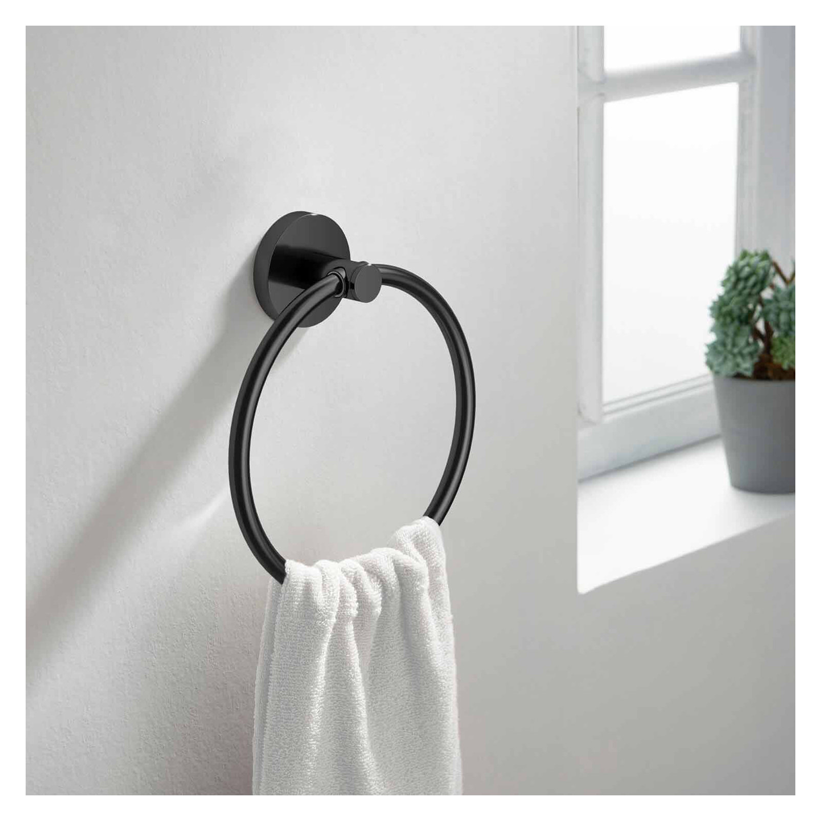 Circular Bathroom Towel Ring, Matte Black