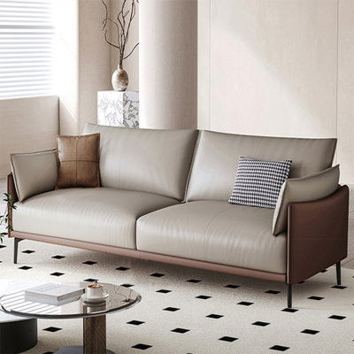 Gray Genuine Leather Standard Sofa cushion Loveseat