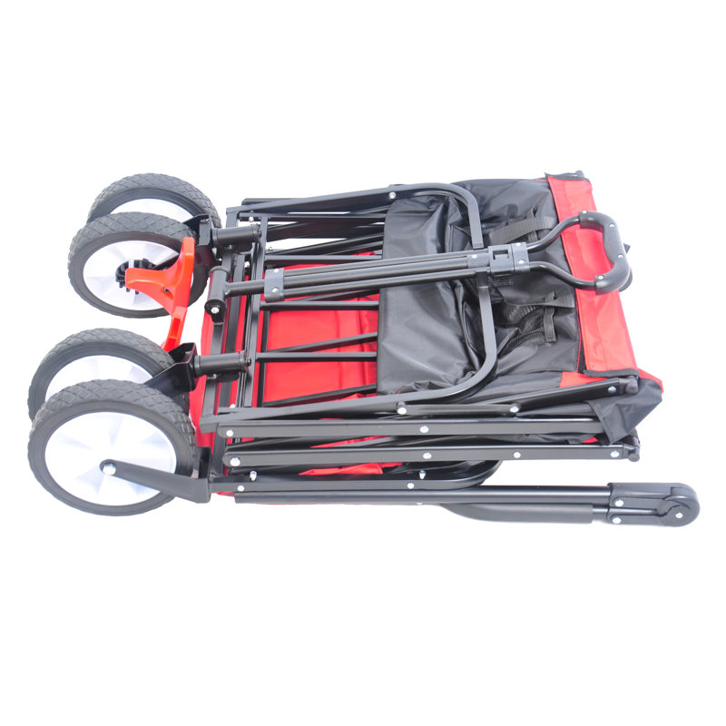 Chariot de jardin pliant portatif - Chariot extérieur avec frein de secours à roue avant et capacité de charge de 150 livres - rotation du porte-gobelet pliable noir + rouge