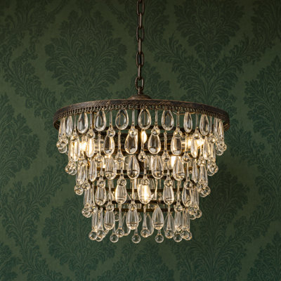 Maquisha 6-Light Dimmable Tiered Crystal Chandelier with Antique Bronze Finish