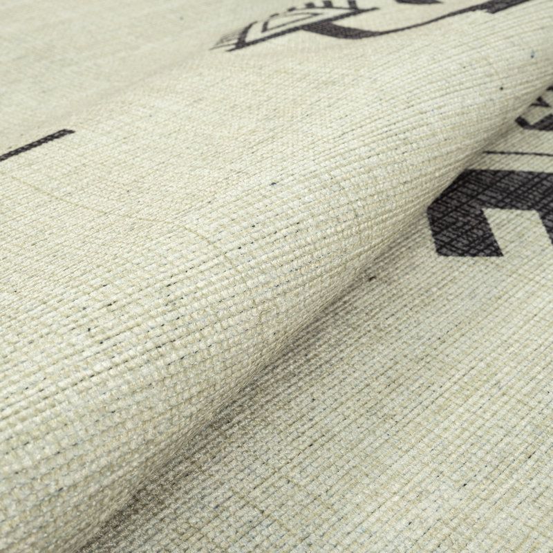 GLN Rugs Bohemian Collection - Machine Washable Area Rug, Bohemian Vintage Washable Rug, Non Slip Area Rug, Low Pile Chenille Living Room Rug, Bedroom Rug, Bathroom Rug (Beige Rug)