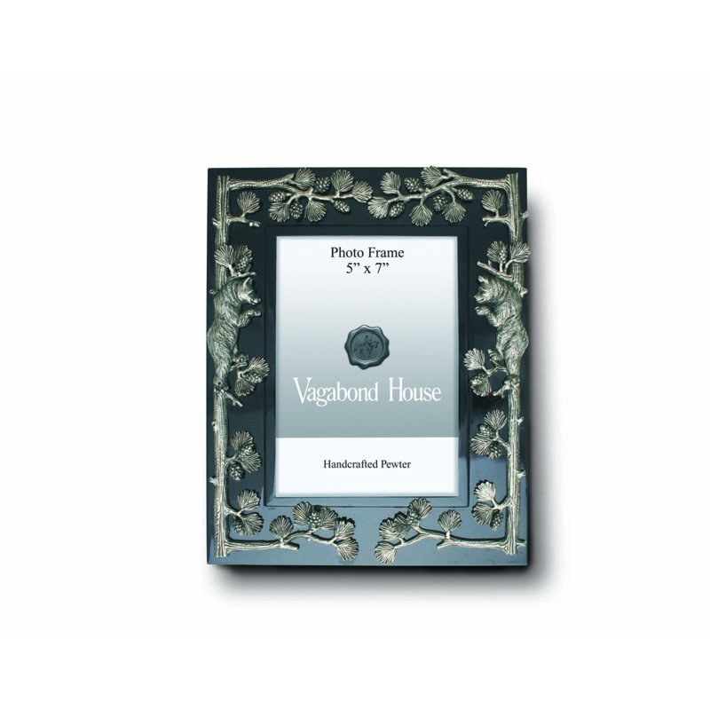 Black Lacquered 5x7 Picture Frame with Pewter Bear Design