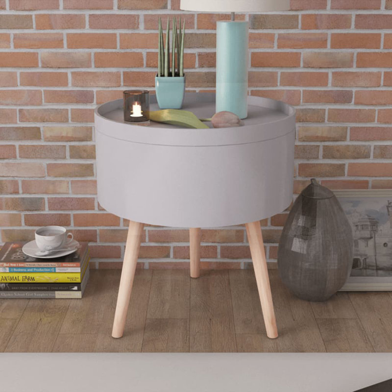 Nayeli Glass End Table with Storage, Gray