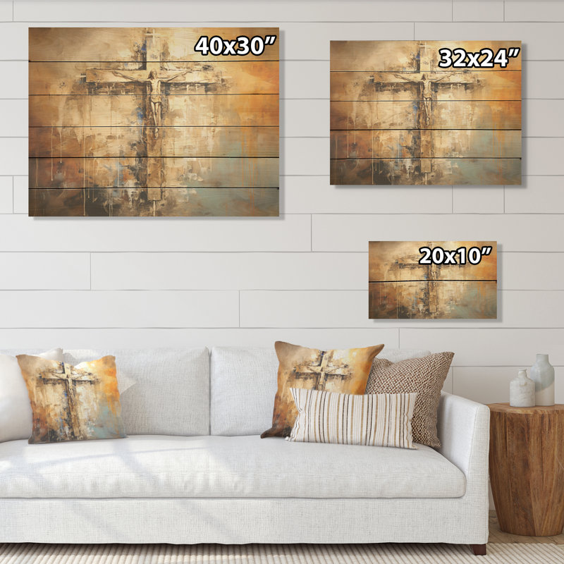Or, croix religieuse du minimalisme I - paysage de bois, art sur bois de pin naturel, H 10 po x l 20 po