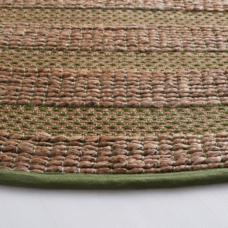Ifedayo Natural Fiber Flat Weave Jute/Cotton Geometric Rug in Green/Natural, Runner 2'3" x 8'