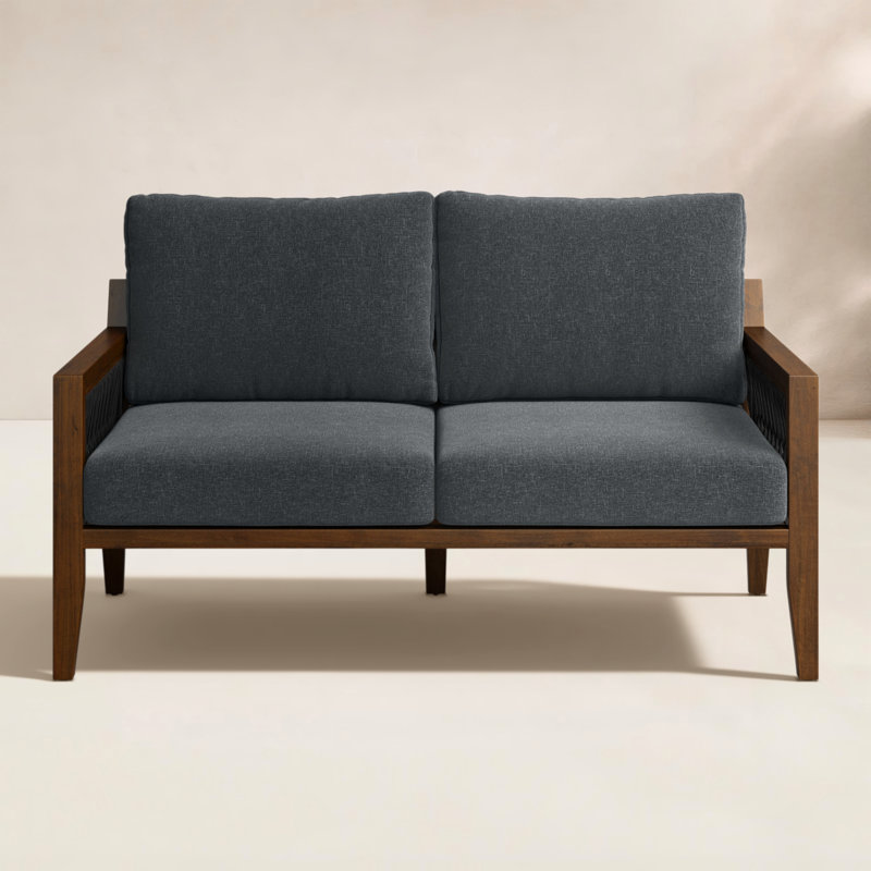 Causeuse d'extérieur rembourrée avec coussins 56 po Parklawn, Bois brun foncé, Gris