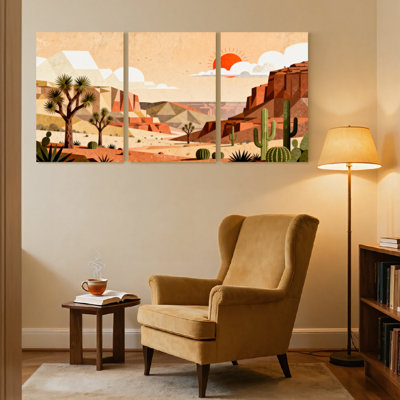 Paysage et nature, paysage désertique avec cactus et montagnes, ensemble de 3 impressions sur toile