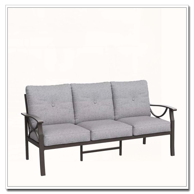 70 canapé de patio 3 places en métal toutes saisons avec coussins gris, Gris