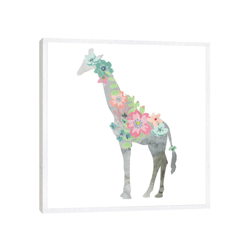 Girls Love Flowers Giraffe by Carol Robinson - Print on Canvas, White Framed, 66.04 cm H x 66.04 cm W