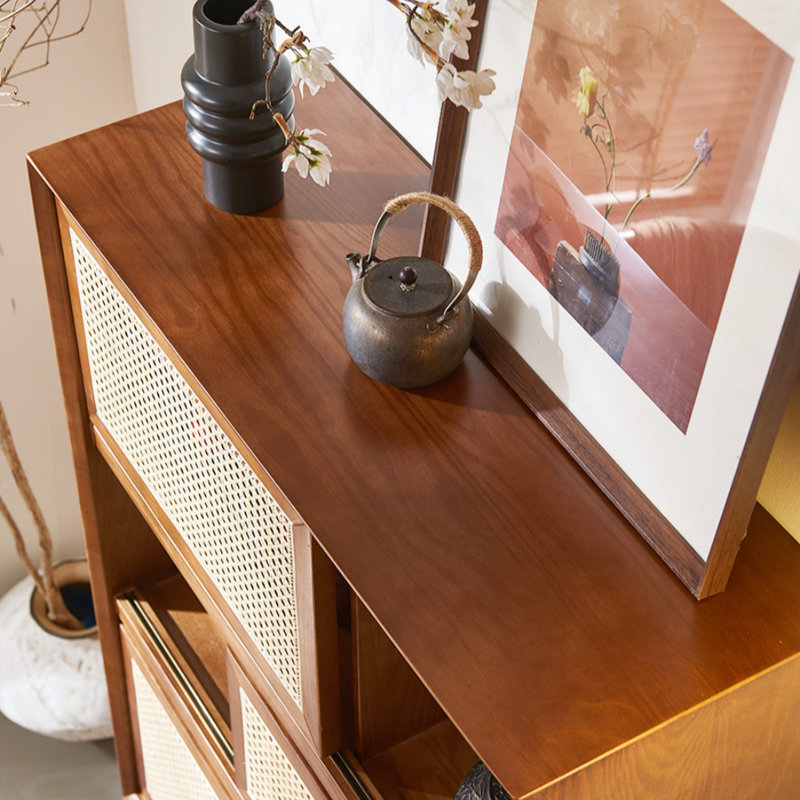Vitrine de rangement simple en osier, Brun noisette