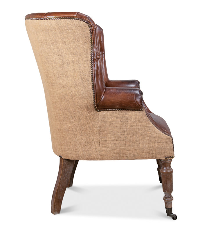 Welsh Tufted Wingback Chair, Vintage Cigar Genuine Leather