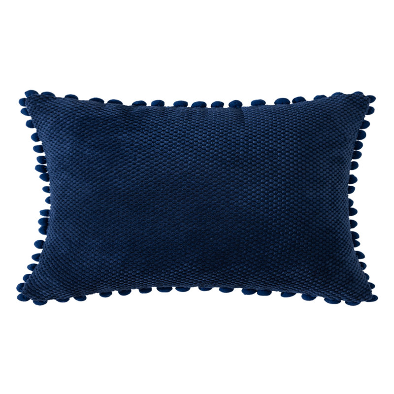  Coussin Pom-Poms, Housse de coussin seulement - sans coussin, Bleu foncé