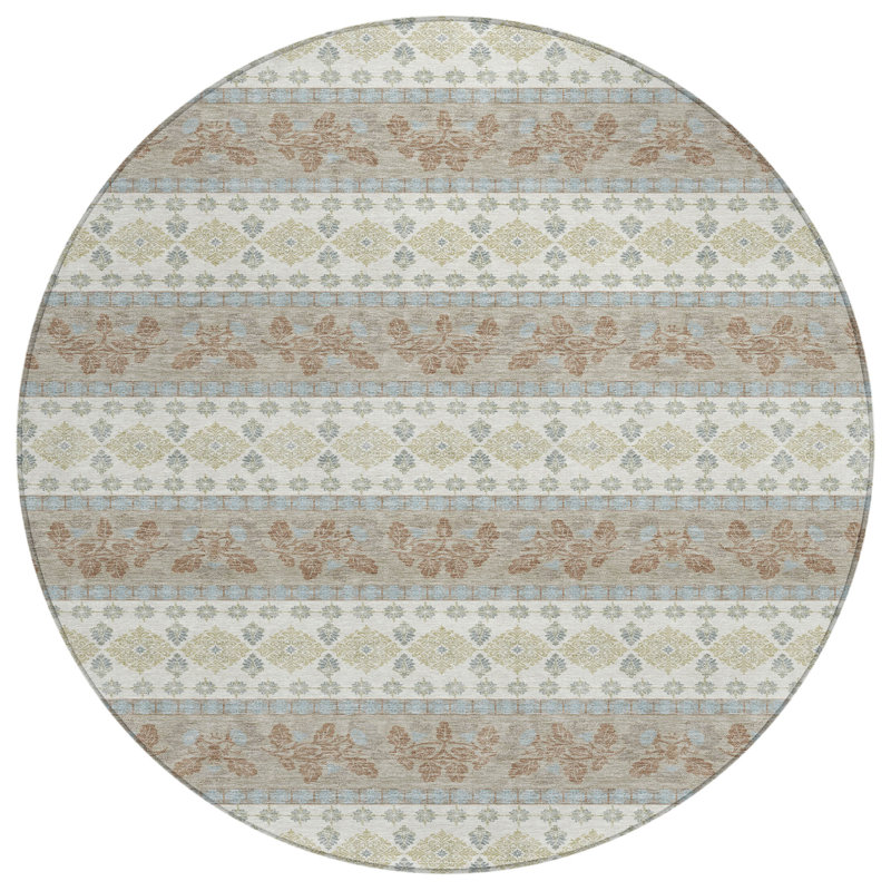 Machine Washable Indoor/Outdoor Chantille ACN2465 Stripes Rug, Ivory, 8' Round