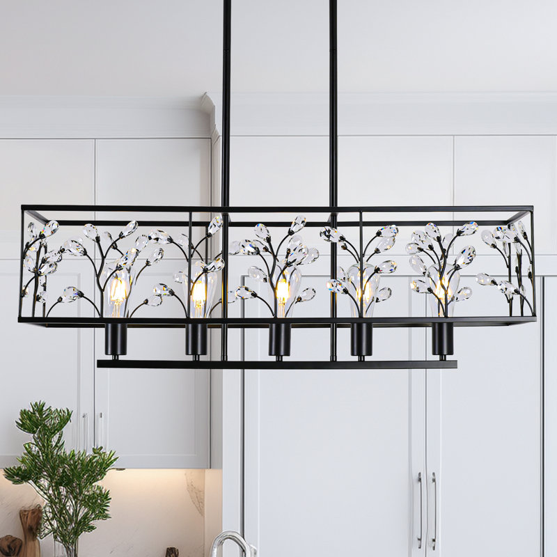 Malex 5 - Light Dimmable Kitchen Island Linear Chandelier, Matte Black