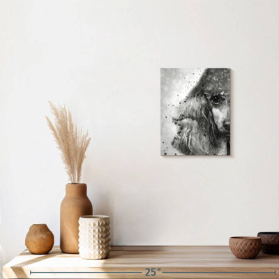 Poodle Face noir et blanc - reproduction sur toile tendue