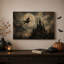 «Witch Flying Broomstick Over Dark Gothic Castle», art mural sur toile-246085244