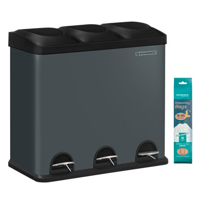 Stainless Steel Step On and Odour Seal Multi-Compartment Rubbish & Recycling Bin - 14.27 L