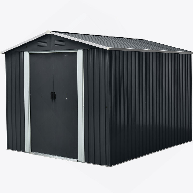 Remise de rangement extérieure en métal 8 pi x 10 pi avec base de plancher