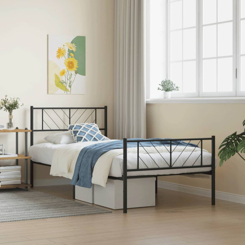 Structure de lit en métal Lyllah, acier robuste, sans matelas, Noir, Twin XL