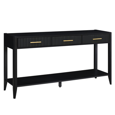 Entryway Console Table With Vertical Stripe Drawers, Long Legs, And Bottom Shelf For Modern Elegance And Storage