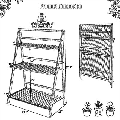 3-Tier Bamboo Plant Stand Foldable Ladder Shelf For Indoor Outdoor Use, Multi-Tiered Plant Holder Organizer With Sturdy Triangular Structure For Garden Balcony Living Room