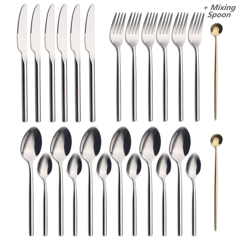 24 Piece Silverware Set For 6 Heavy Duty 18/10 Stainless Steel Flatware Set Modern Design Knife/Fork/Spoon Mirror Polished Dishwasher Safe Cutlery Set With Gifts