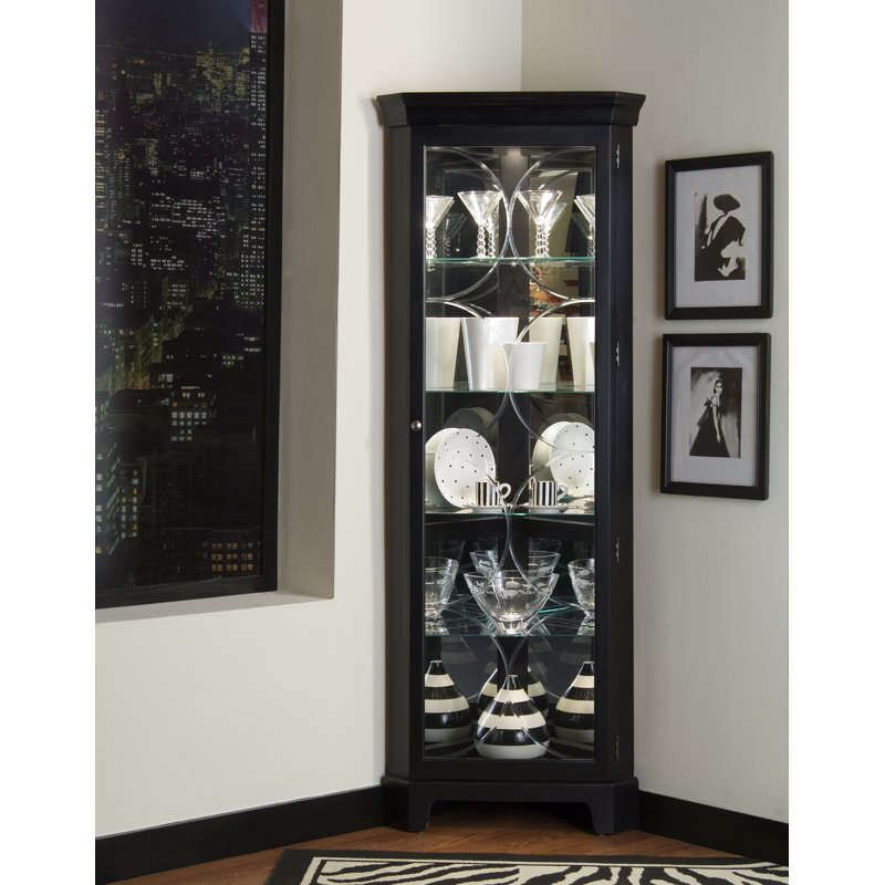 Vitrine de coin lumineuse à 4 tablettes en noir Oxford