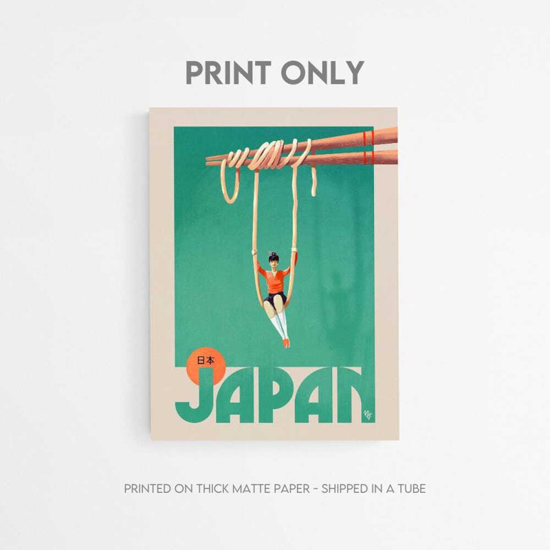 Affiche de voyage au Japon: art mural rétro de style Mid-Century, H 56 po x l 42 po, Impression encadrée avec passe-partout
