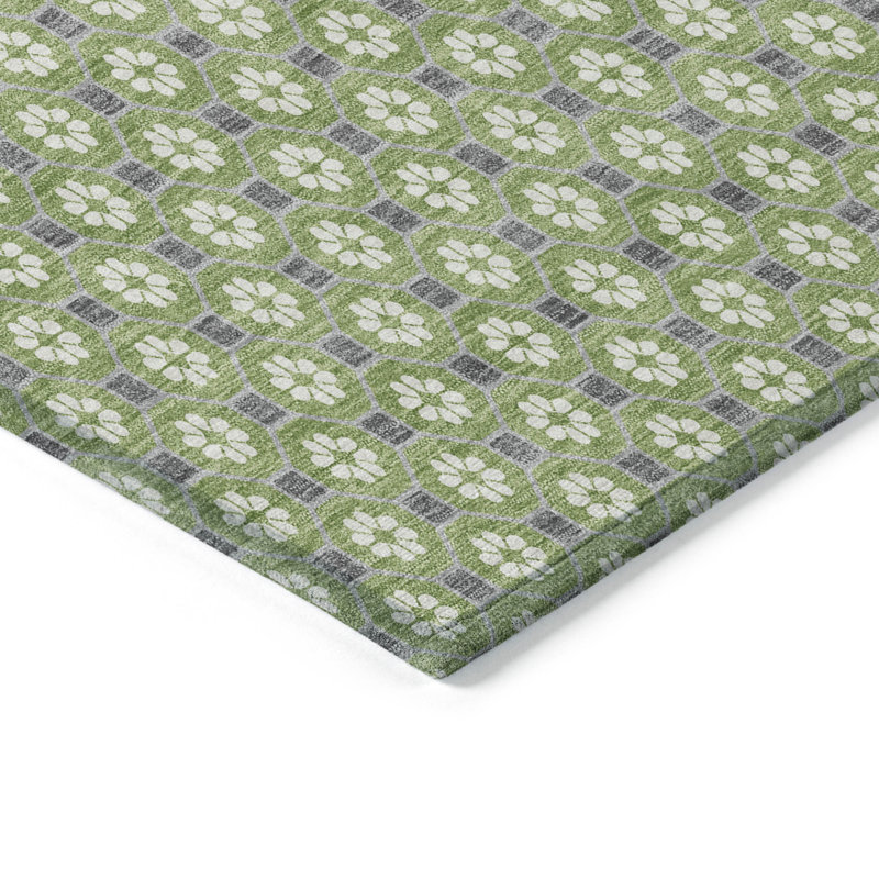 Tapis extérieur lavable floral vert et gris 3 pi x 5 pi