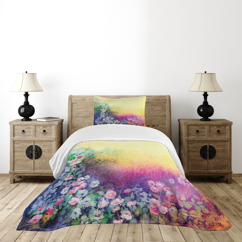 White Quilted Twin Bedspread Set with Pillow Sham