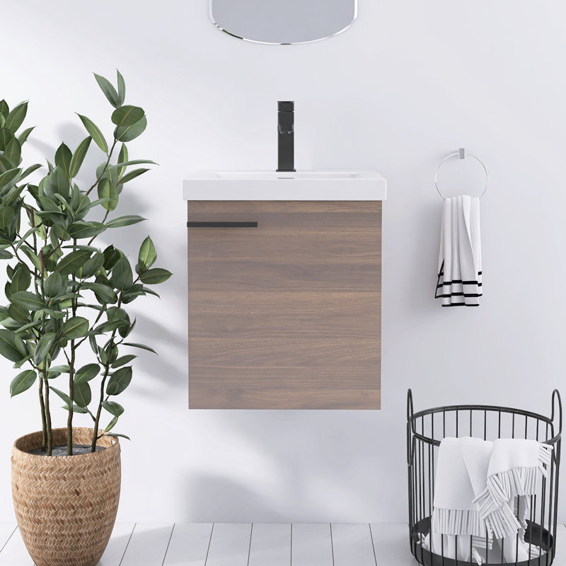 Ensemble de meuble-lavabo simple avec plateau Abida, Brun