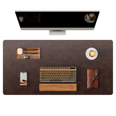Tapis de bureau en cuir véritable, coussin de bureau de 31,5 po x 15,8 po, tapis de table épais avec lignes cousues, bloc-notes antidérapant pour ordinateur portable avec base en caoutchouc (brun foncé, 31,5 po x 15,8 po)