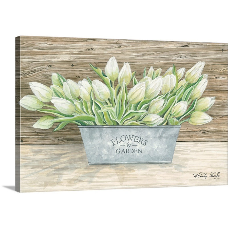 «Flowers and Garden Tulips» par Cindy Jacobs - Reproduction d'art sur toile, Toile tendue, H 40 po x l 60 po x P 1,25 po