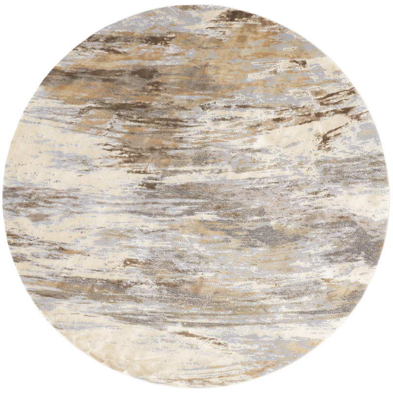 Tapis ivoire à motif abstrait Carbry, Rond 7 pi 9 po