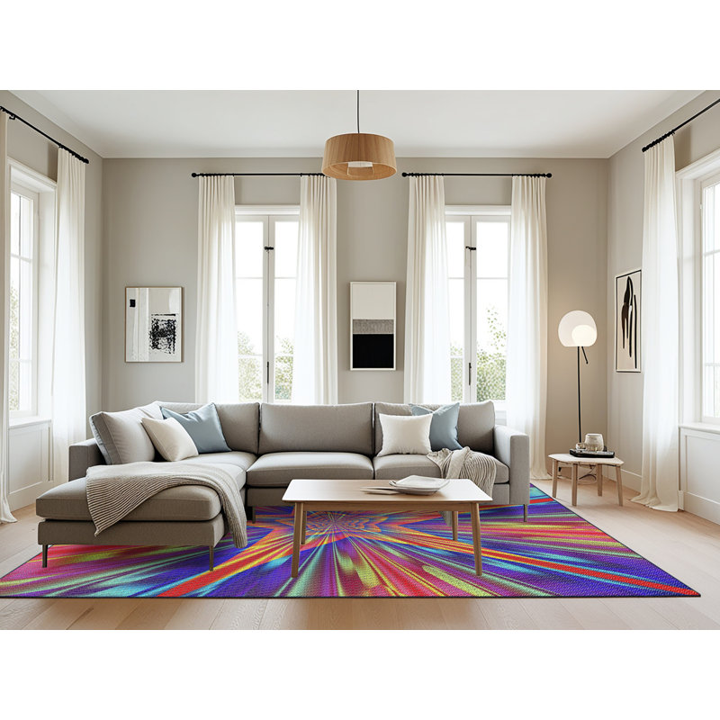 Tapis jaune/bleu/rouge tissé à la machine, Rectangle 8 pi x 10 pi