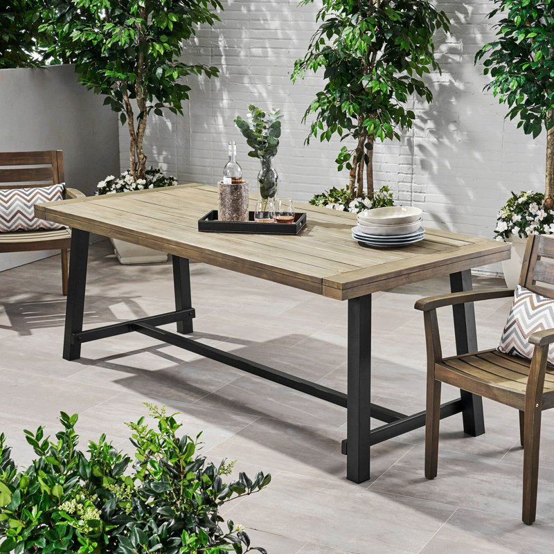 Table de salle à manger d'extérieur, Teck, Métal rustique