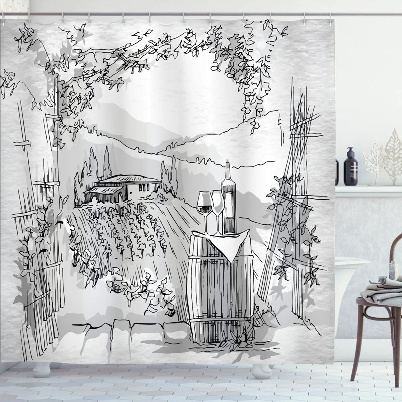 Sketch Shower Curtain with Hooks Included, 75" H x 69" W