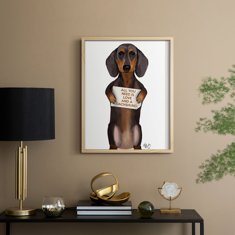 «Love and Dachshund», reproduction encadrée - bois massif, H 30 po x l 24 po