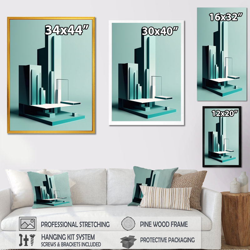 «Abstract Minimal Turquoise Architecture» sur toile, H 44 po x l 34 po x P 1,5 po, Toile tendue
