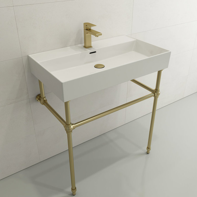 Milano 31.69'' L Bathroom Sink, White, Single-Hole
